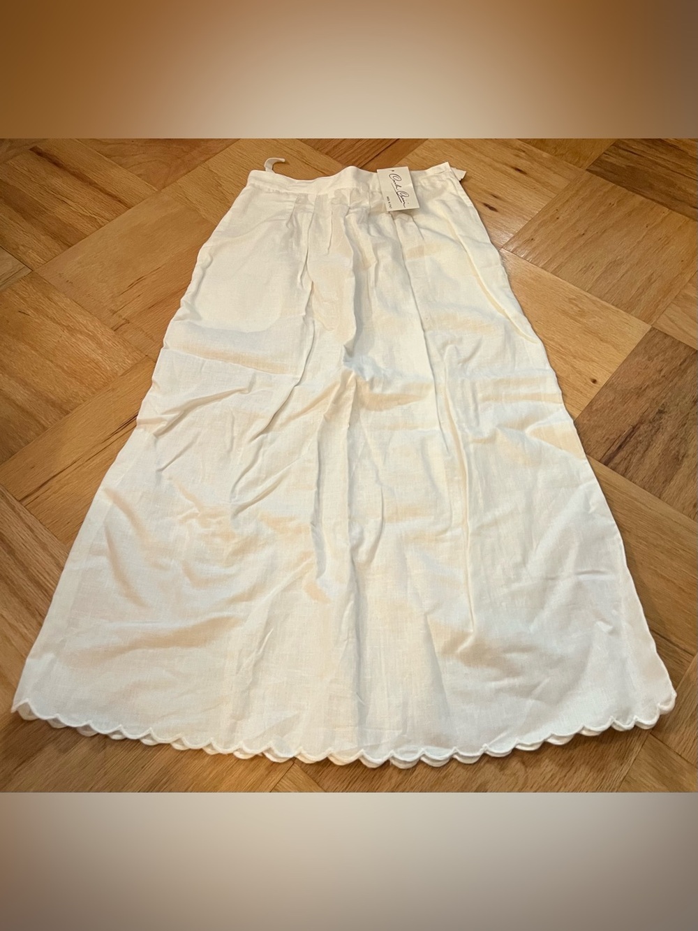 Carla Carini White Linen Cotton Blend Maxi Skirt Scalloped Italy XS Cottagecore
